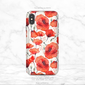 Red Poppy Phone Case Watercolor Flower iPhone Case Floral Art Samsung Case    Google  Nfi