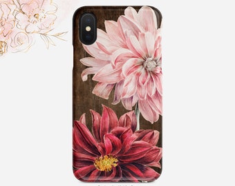 Pink Red Gerbera Daisy Phone Case: Rustic Barn Wood Style