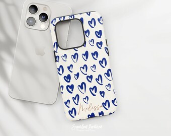 Phone Case: Navy Blue Heart Design - Slim and Tough Styles
