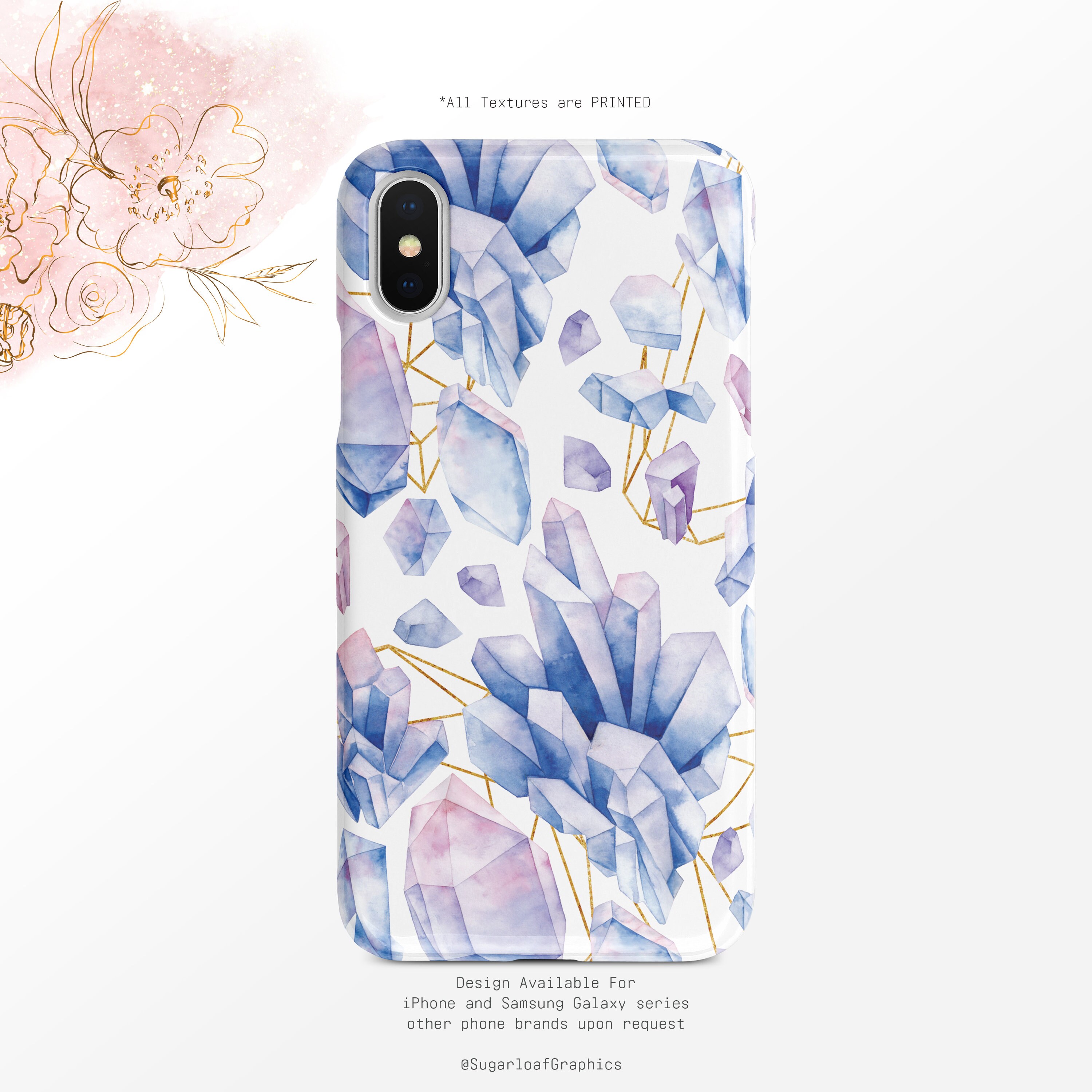 Purple Pink Crystal Pattern Ombre Watercolor iPhone Case iPhone X Case iPhone XS Case iPhone XS Max Case XR Case Case Nf