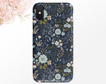 Funda floral para teléfono, con flores azules y rosas (delgada, brillante o mate resistente)