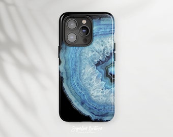 Blue Agate Geode Phone Case: Abstract Design, Slim or Tough