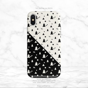 Custodia per telefono con motivo scandinavo a forma di albero di pino Custodia minimalista per iPhone Custodia per Samsung nera e bianca Google Nfi