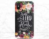 Proverbs 3:5-6 Bible Verse Phone Case Trust In The Lord With All Your Heart Chalkboard Floral iPhone Case Christian Quote Google  Nfi