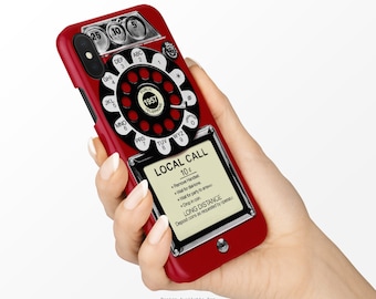 Funda retro de teléfono de los años 50 con dial giratorio rojo (modelos de iPhone)