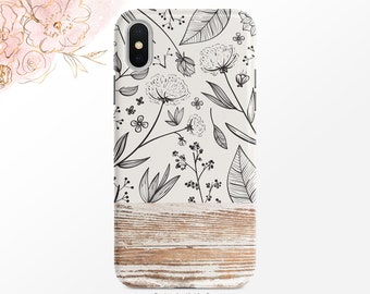 Funda floral para teléfono: estilo rústico de madera de granero (compatible con iPhone, Samsung y Pixel)