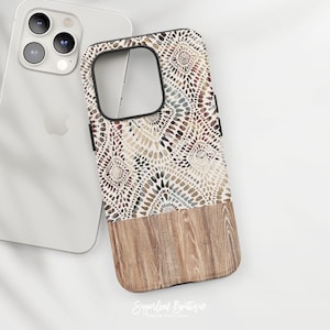 Vintage Tribal Pattern Beige Classic & Modern Ethnic Print Boho Wood Pattern - iPhone and Samsung Google Pixel Protective Slim Fit Cover