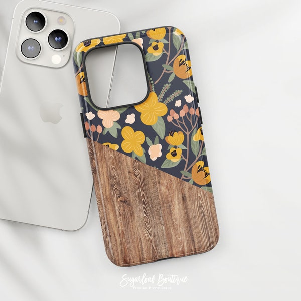 Boho Chic Wood Botanical Floral Pattern Vintage Autumn Shades - iPhone and Samsung Protective Slim Fit Cover