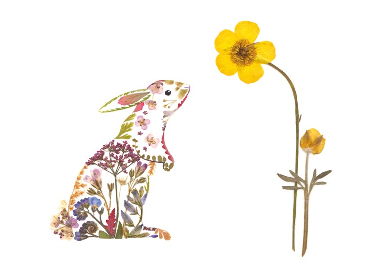Illustrated Greetings Card  Floral Rabbit Design  100% image 0