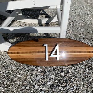 Surfboard House Address Number Plaque Two Tone Natural Wood Finish