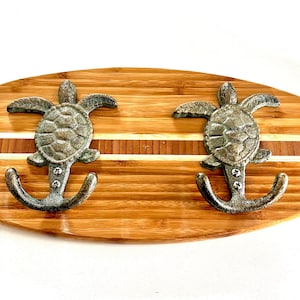 Surfboard Coastal Beach House Wall Hanger Surfboard Key / Hat / Towel Hooks In Natural Finish 14”x5” Clear in automotive clear coat
