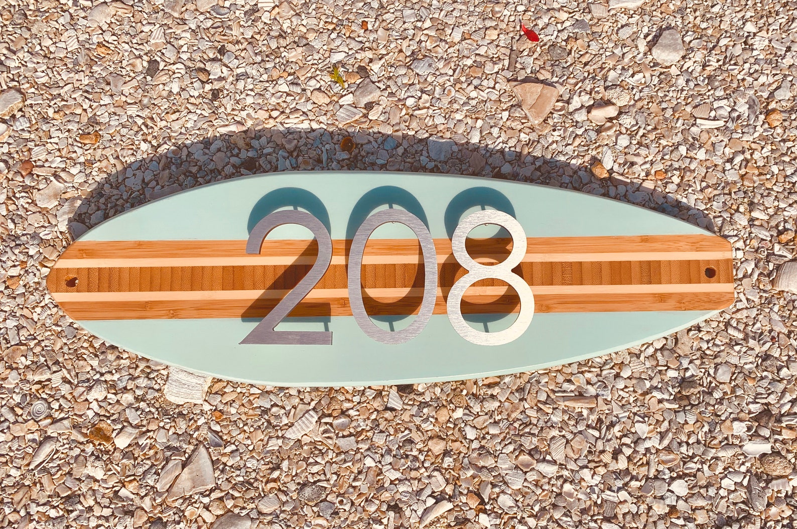 Surfboard House Number Plaque in Beach Blue brushed Etsy