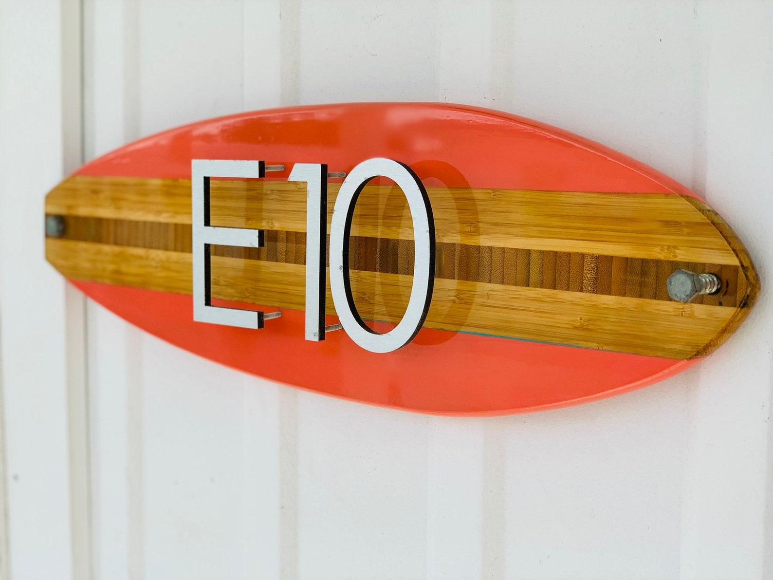 Surfboard House Number Plaque in Salmon brushed aluminum Etsy