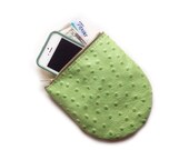 PRICKLY PEAR POUCH • Small Green Prickly Pear Bag • Ostrich Embossed Zipper Bag • Texas Hill Country