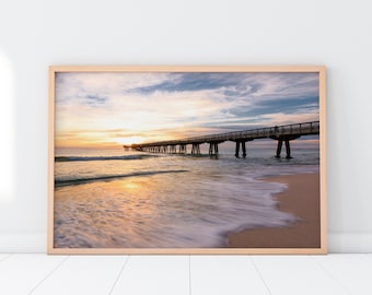 Sunrise Pier Photography Printable Art, Fishing Pier Wall Decor, Beach Pier Coastal Art, Beach Vibe Digital Download #021
