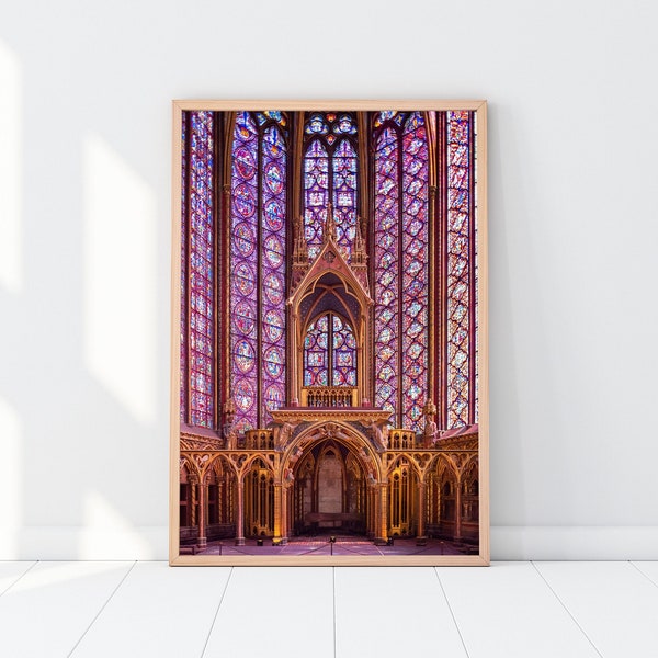 Sainte-Chapelle Print, Paris Cathedral Wall Art, Stained Glass Printable Art, Europe Poster, Church Photo, Digital Download Wall Decor #049