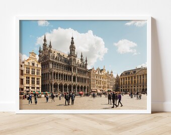 ブリュッセル ベルギー 旅行プリント、グランプラス ブリュッセル 印刷可能なアート、ブリュッセル市の建築写真、都市景観デジタルダウンロード #042
