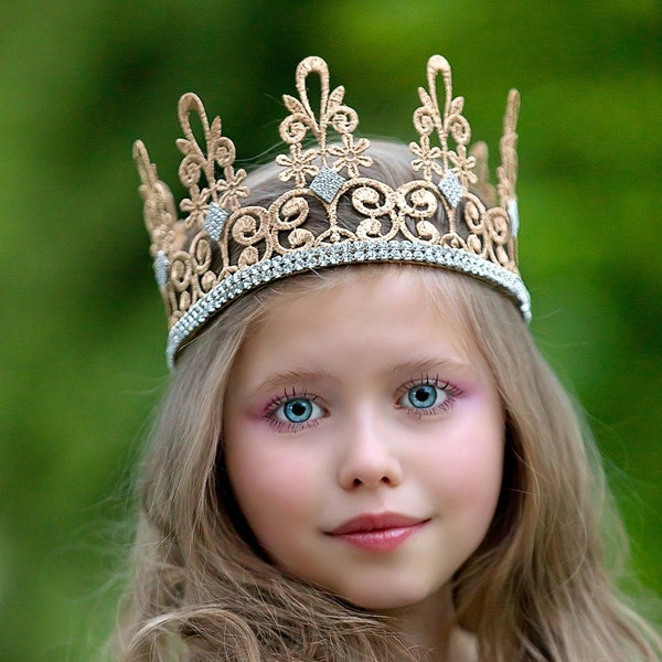 Royal Queen Lace Crown - Quinn - Lace Crown - Gold - Full Size - Baby Toddler or Adult - Tiara - Princess - Photo Props - Birthday