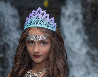 Mermaid Princess Lace Birthday Tiara Crown - Aqua Mint + Lavender Ombre - Tiara - Cake Smash - Photography Prop