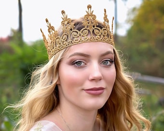 Adult Queen Lace Crown - Quinn - Lace Crown - Gold - Full Size - Adult - Tiara - Princess - Photo Props - Birthday - Regal