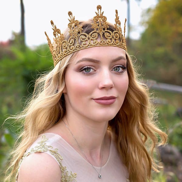 Adult Queen Lace Crown - Quinn - Lace Crown - Gold - Full Size - Adult - Tiara - Princess - Photo Props - Birthday - Regal