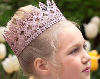 Parker Pink Champagne Lace Crown for girls - Toddler to Adult - Princess - Full Size Lace Crown - Photography Prop - Cake Smash