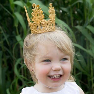 Quinn Birthday Crown Silver or Gold Headband Birthday Crown Lace Cake Topper Mini Tiara Party Baby Toddler Cake Smash image 2