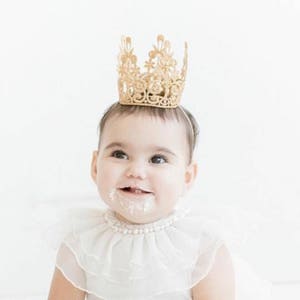 Quinn Birthday Crown Silver or Gold Headband Birthday Crown Lace Cake Topper Mini Tiara Party Baby Toddler Cake Smash image 1