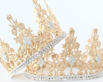 Volwassen Royal Queen Lace Crown - Quinn - Lace Crown - Goud - Full Size - Volwassene - Tiara - Prinses - Foto Props - Verjaardag - Mama & Me