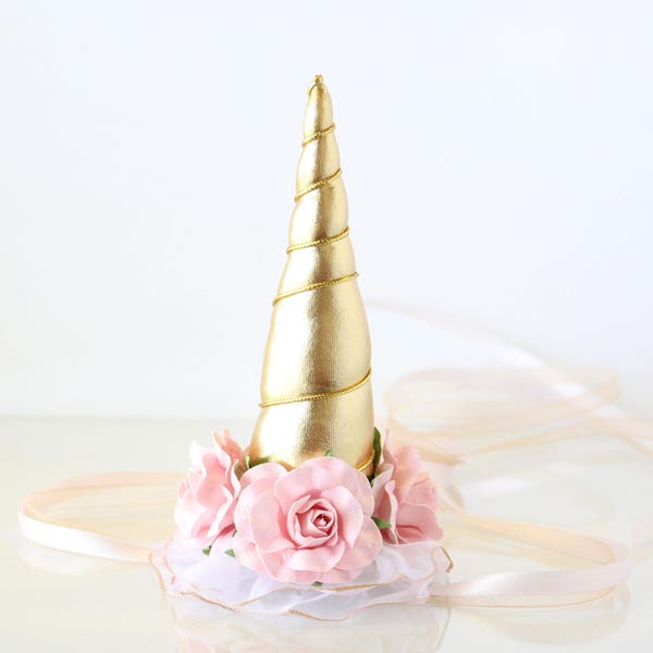 Unicorn Horn Flower Crown Headband - Pink + Gold - Unicorn Headband - Photography Prop - Rocking Horse - Pony - Carousel - Birthday