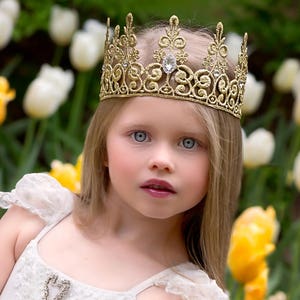 Quinn 18K Gold Rhinestone Princess Crown Gold Lace Crown Swarvoski Crystals Princess Crown Photography prop Toddler Adult Bling image 1