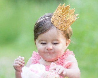 1st First Birthday Gold Crown Headband - Chloe - Gold Crown - Baby - Toddler - Adult - Tiara - Princess - Dress Up - Photo Props