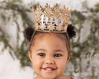 Birthday Crown with Rhinestone Bling + cursive age - Chloe - Birthday Crown - Headband - Photo  Prop - Cake Smash