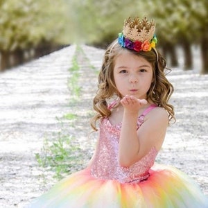 First Birthday Rainbow lace crown - Mini Chloe Gold + Red + Orange + Yellow + Green + Blue + Purple - Unicorn Party - Fiesta