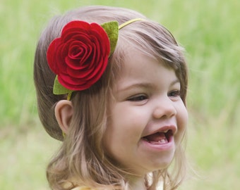 Rose Belle Bow Headband - Red - Headband - Hair Clip - Baby - Newborn - Adult - Toddler - Costume - Princess
