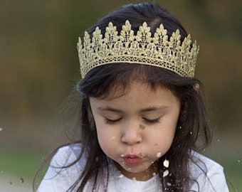 18K Gold Lace Crown for Toddler, Girl or Boy, Adult - Lola Full Size - Cake Smash - Birthday Crown - Unisex - Photography Prop