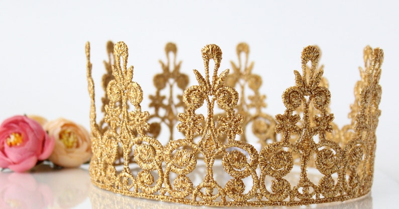 Adult Queen Lace Crown Quinn Lace Crown Gold Full Size Adult Tiara Princess Photo Props Birthday Regal image 6