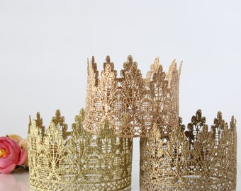 Lola Gold Lace mini Tiara Birthday Crown Girl - Hoofdband - Lace Crown - 1e - Eerste - Baby - Pasgeboren - Prinses - Prins - Cake Smash