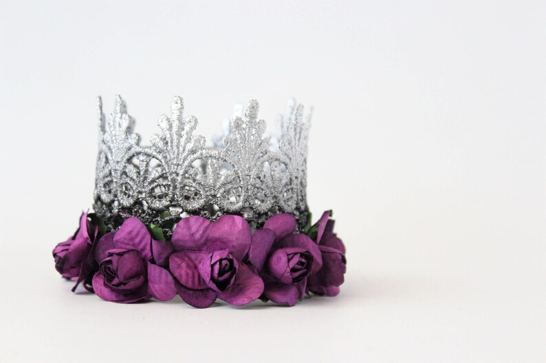 Black Silver Ombre Mini Lace Crown Headband With Purple Etsy