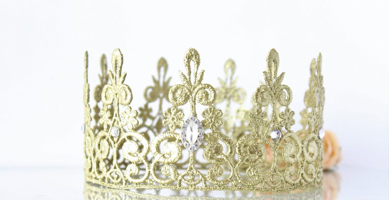 Quinn 18K Gold Rhinestone Princess Crown Gold Lace Crown Swarvoski Crystals Princess Crown Photography prop Toddler Adult Bling image 2