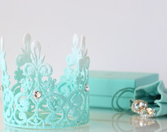 First Birthday Crown Robin Egg Blue Mint Aqua - Rhinestone Quinn Lace Crown Headband - Birthday Crown - Photo Prop - Toddler - Adult