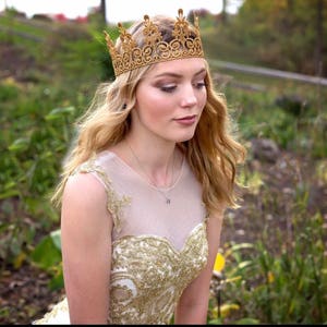 Adult Queen Lace Crown Quinn Lace Crown Gold Full Size Adult Tiara Princess Photo Props Birthday Regal image 3