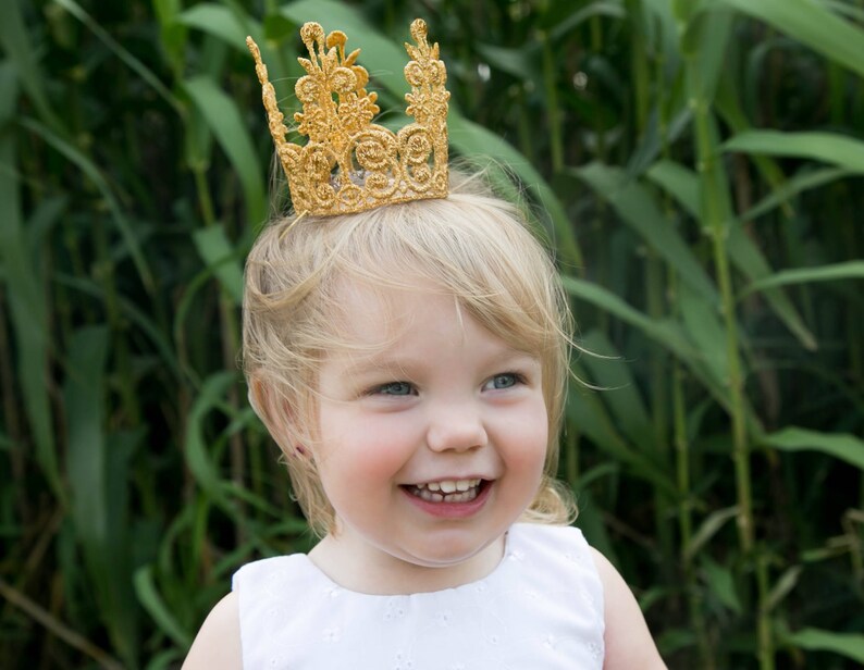 Quinn Birthday Crown Silver or Gold Headband Birthday Crown Lace Cake Topper Mini Tiara Party Baby Toddler Cake Smash image 2