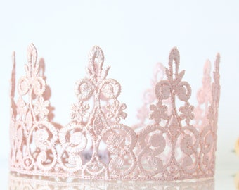 Pink Lace Crown for Toddlers to Adults - Quinn - Lace Crown - Queen - Birthday - Maternity - Photography Prop - pink champagne