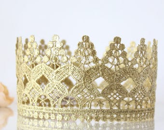 Honey Gold Lace Crown for girls and boys - Parker - Unisex - Prince - full size lace crown - Toddler - Youth - Photography Prop