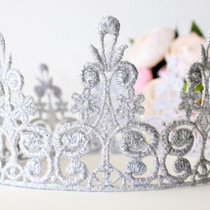 Silver Lace Royal Queen Crown Quinn Silver Crown Full Size Adult Baby Toddler Princess Tiara Birthday Cake Smash Props image 3