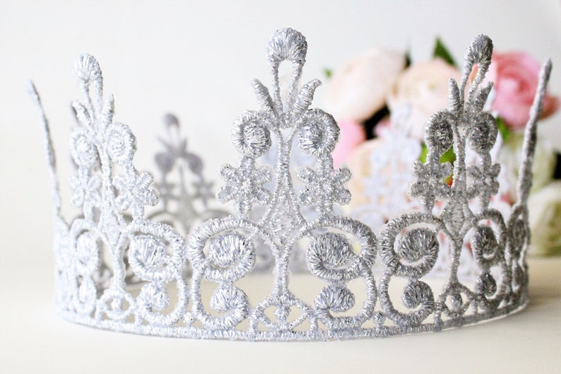 Silver Lace Royal Queen Crown Quinn Silver Crown Full Size Adult Baby Toddler Princess Tiara Birthday Cake Smash Props image 3