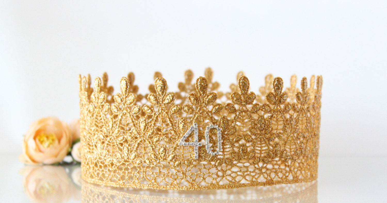 40th Gold Birthday Crown Lace Birthday Crown Adult | Etsy
