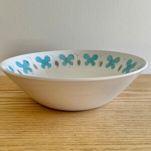 Spring Garland Permastone aqua and grey flowers serving bowl by Sango 1950s