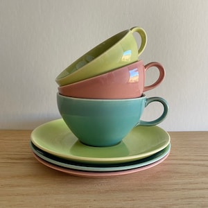 Harmony House 1950s Symphony cups and saucers mixed color set of 3